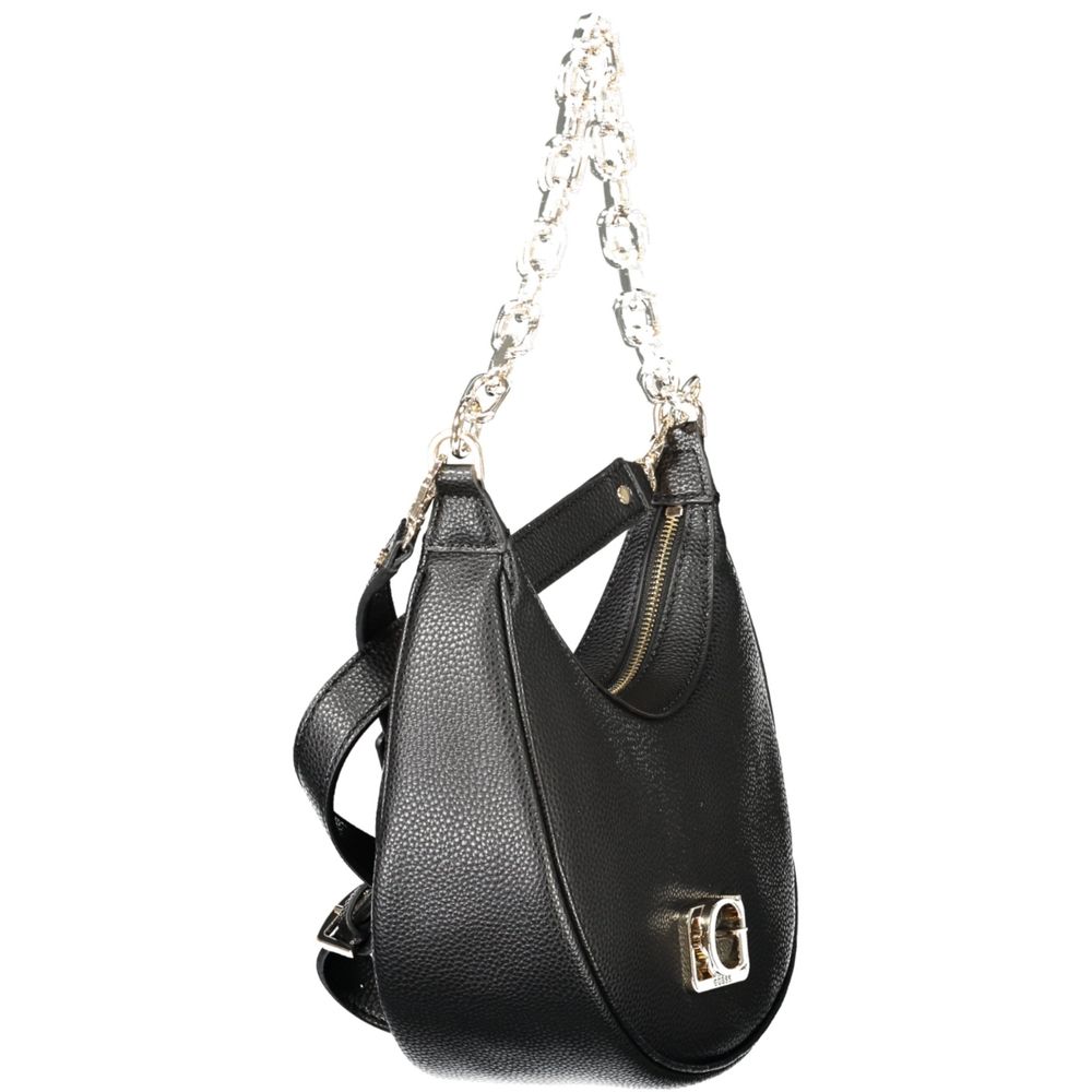This Handbag by Guess Jeans for women in polyethylene and black & signature presents a sculptural silhouette featuring a secure zipper, ample built-in-compartments & cardholder, and versatile shoulder-strap, adjustable-strap, detachable-strap & handle for a sculptural finish.