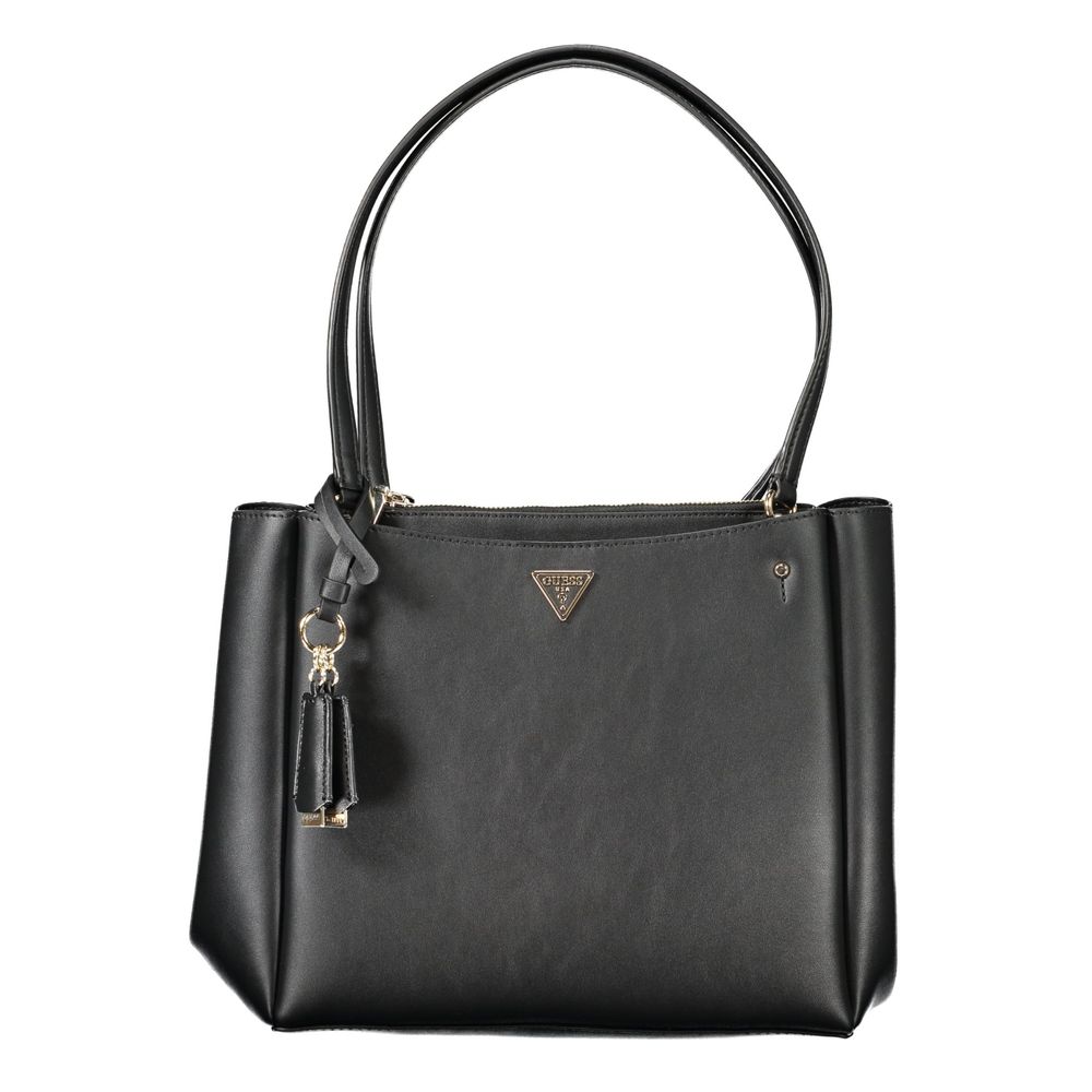 Tote Handbag by Guess Jeans for women in polyethylene black features a ornamental silhouette, showcasing a secure snap, ample built-in-compartments & external-pockets, and ornamental handle for a sophisticated look.