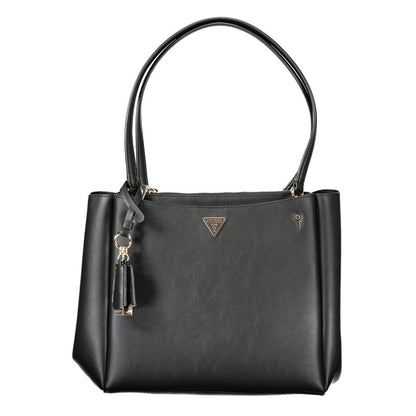 Tote Handbag by Guess Jeans for women in polyethylene black features a ornamental silhouette, showcasing a secure snap, ample built-in-compartments & external-pockets, and ornamental handle for a sophisticated look.