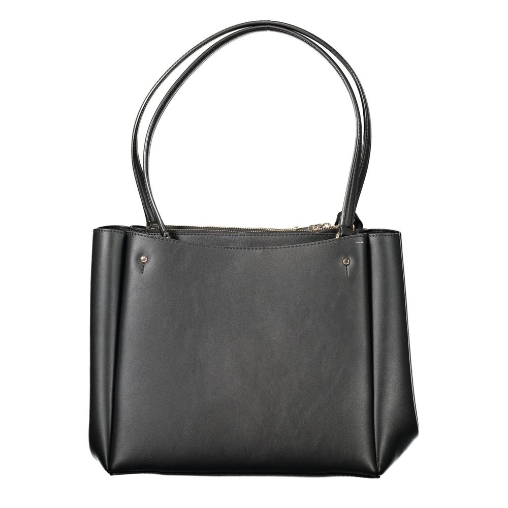 Tote Handbag by Guess Jeans for women in polyethylene black features a signature silhouette, showcasing a secure snap and signature built-in-compartments & external-pockets with versatile handle for a sophisticated look.