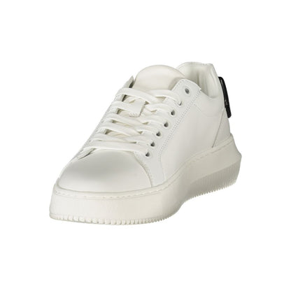 Sneakers by Calvin Klein for women in polyester polyethylene leather black & white features an opulent silhouette from the Crisp Women's Low-Top Polyester Polyethylene Leather Sneakers collection, showcasing a signature low-top style with an opulent finish.
