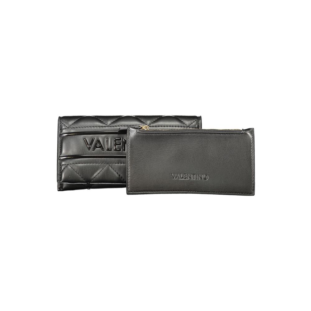 Wallet by Mario Valentino for women in black & signature features a streamlined silhouette, showcasing the streamlined Polyethylene & Polyurethane Wallet design with sophisticated coin-purse for a premium look.