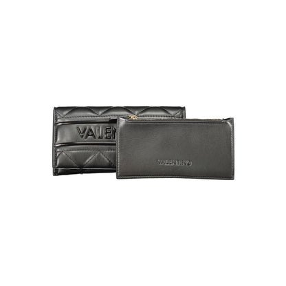 Wallet by Mario Valentino for women in black & signature features a streamlined silhouette, showcasing the streamlined Polyethylene & Polyurethane Wallet design with sophisticated coin-purse for a premium look.