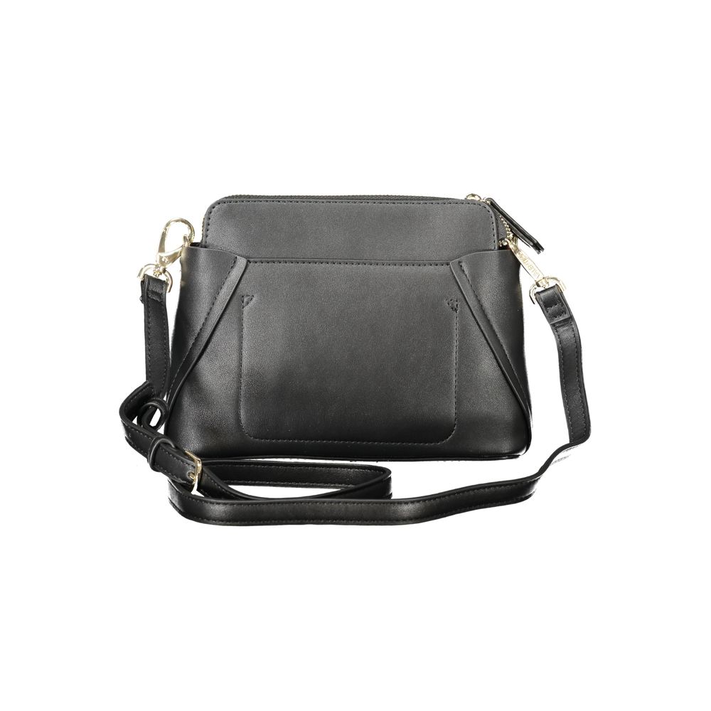 Shoulder Bag by Mario Valentino for women in polyurethane black showcases a statuesque silhouette, artfully detailed with a secure zipper, organized internal-pockets, and versatile shoulder-strap & adjustable-strap for a statuesque look.