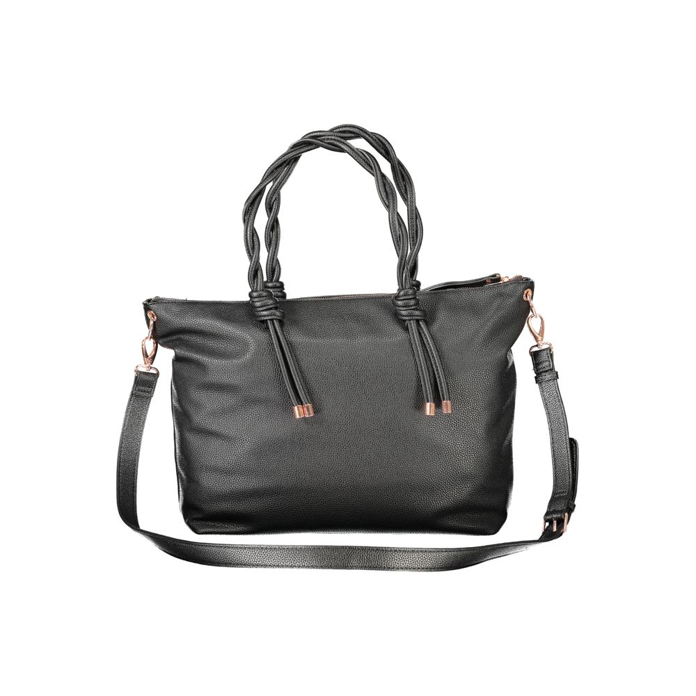 Handbag by Mario Valentino for women in polyethylene black features an refined silhouette, showcasing a secure zipper, ample document-holder & internal-pockets, and versatile shoulder-strap, adjustable-strap & handle for a sophisticated refined aesthetic.