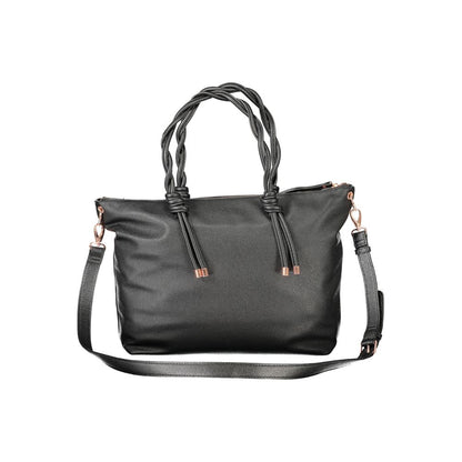 Handbag by Mario Valentino for women in polyethylene black features an refined silhouette, showcasing a secure zipper, ample document-holder & internal-pockets, and versatile shoulder-strap, adjustable-strap & handle for a sophisticated refined aesthetic.