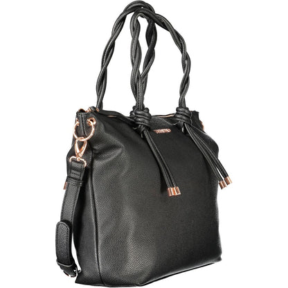 This Handbag by Mario Valentino for women in polyethylene and black presents a sculptural silhouette featuring a secure zipper, ample document-holder & internal-pockets, and versatile shoulder-strap, adjustable-strap & handle for a sculptural finish.