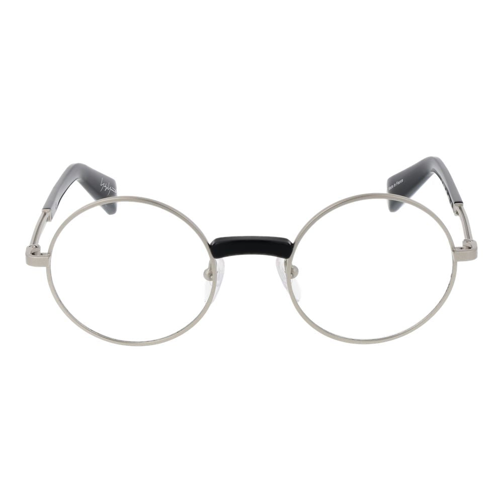 Eyeglasses Frames by Yohji Yamamoto for men in metal silver showcases a reflective silhouette, artfully incorporating a sophisticated silver coloured frame with a distinct full-frame frame design.