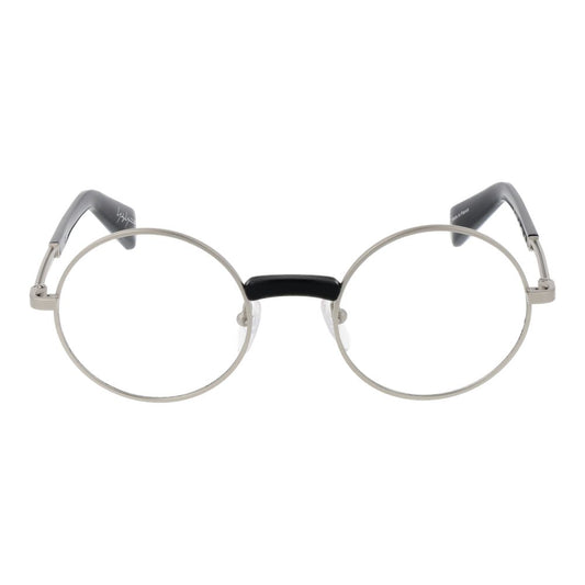 Eyeglasses Frames by Yohji Yamamoto for men in metal silver showcases a reflective silhouette, artfully incorporating a sophisticated silver coloured frame with a distinct full-frame frame design.