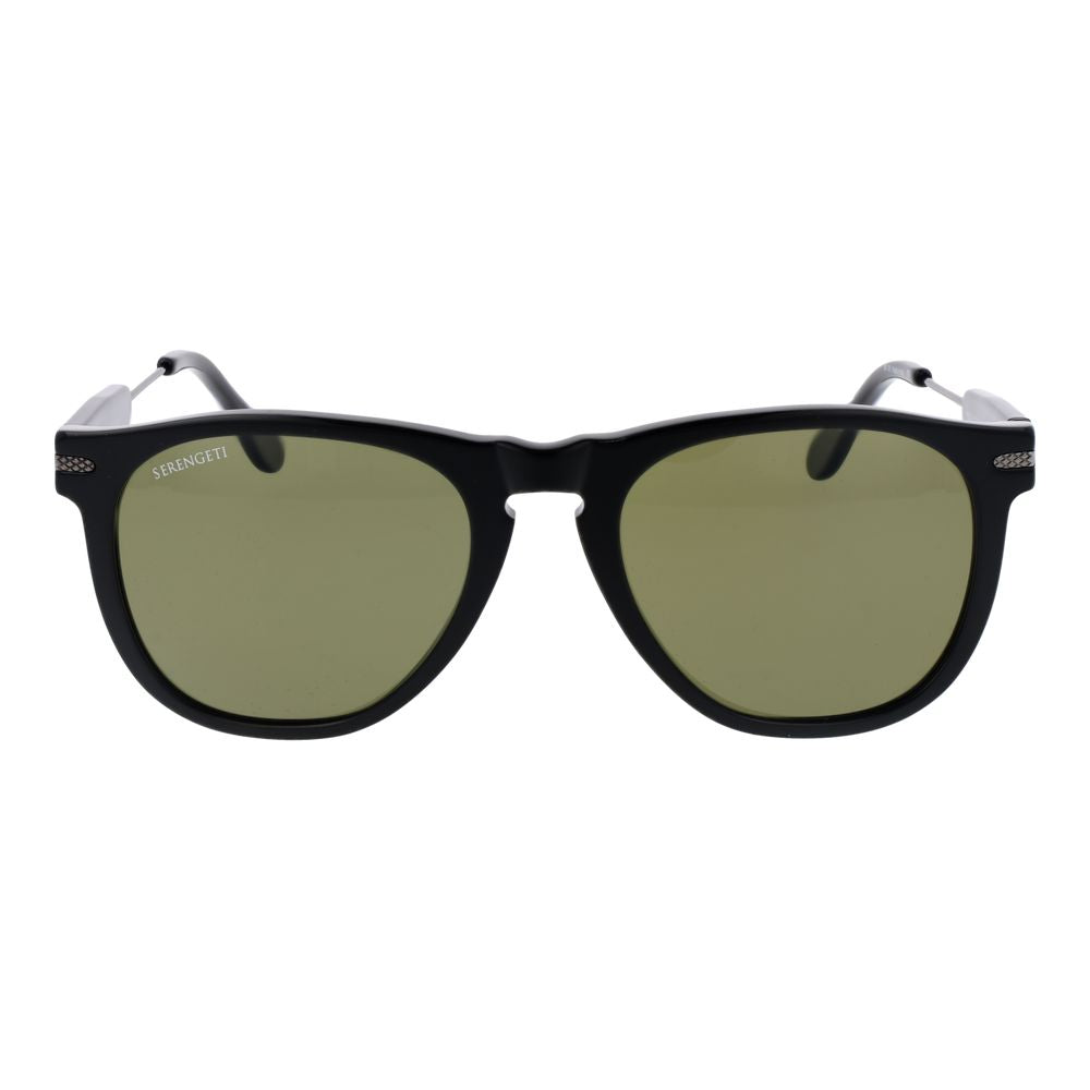 Sunglasses by Serengeti for men in and black presents a sumptuous silhouette, featuring black coloured frame and rectangle full-rim frame design with photochromatic polarized category-3-dark-tint lens for a sumptuous look.