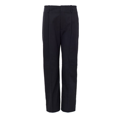Trousers by Bottega Veneta for women in cotton twill navy features a tailored silhouette with a tailored , defined by its long and a sophisticated high rise.