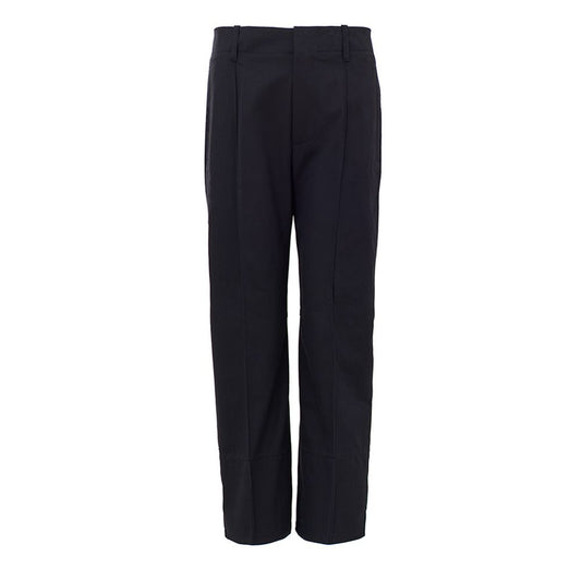 Trousers by Bottega Veneta for women in cotton twill navy features a tailored silhouette with a tailored , defined by its long and a sophisticated high rise.