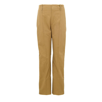 Trousers by Bottega Veneta for women in cotton twill beige features a tailored silhouette with a tailored , defined by its long and a sophisticated high rise.