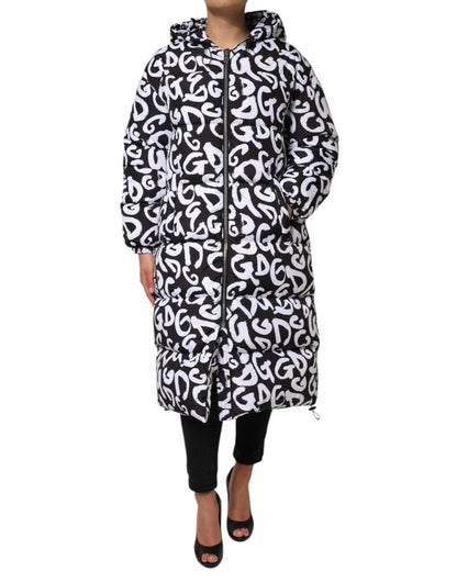 Dolce & Gabbana Women's Polyester Hooded Puffer Jacket - Black White