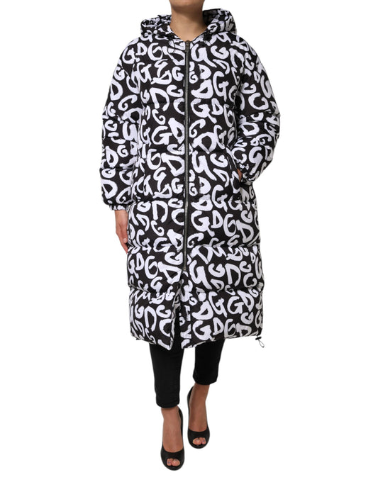 Dolce & Gabbana Women's Polyester Hooded Puffer Jacket - Black White