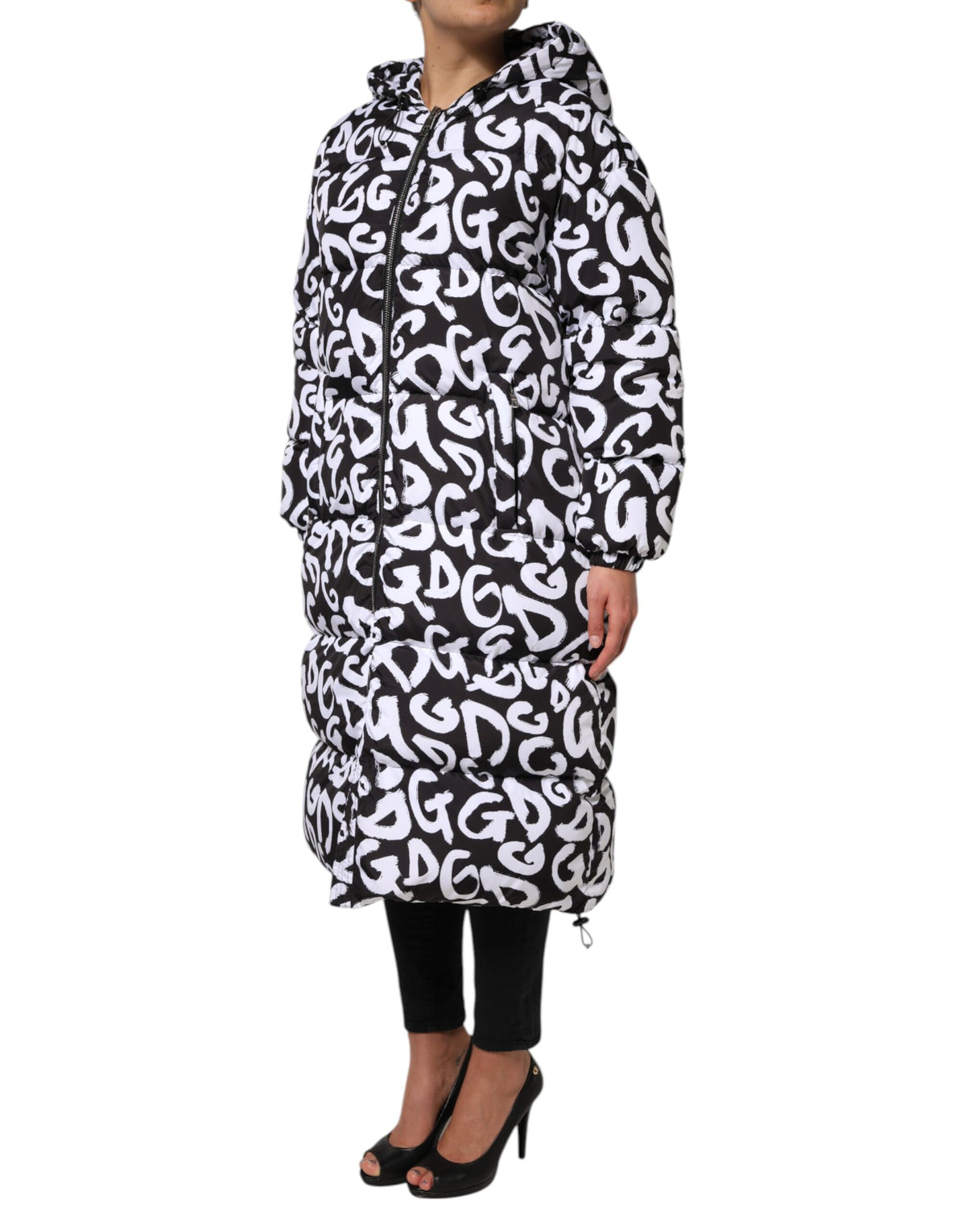 Dolce & Gabbana Women's Polyester Hooded Puffer Jacket - Black White