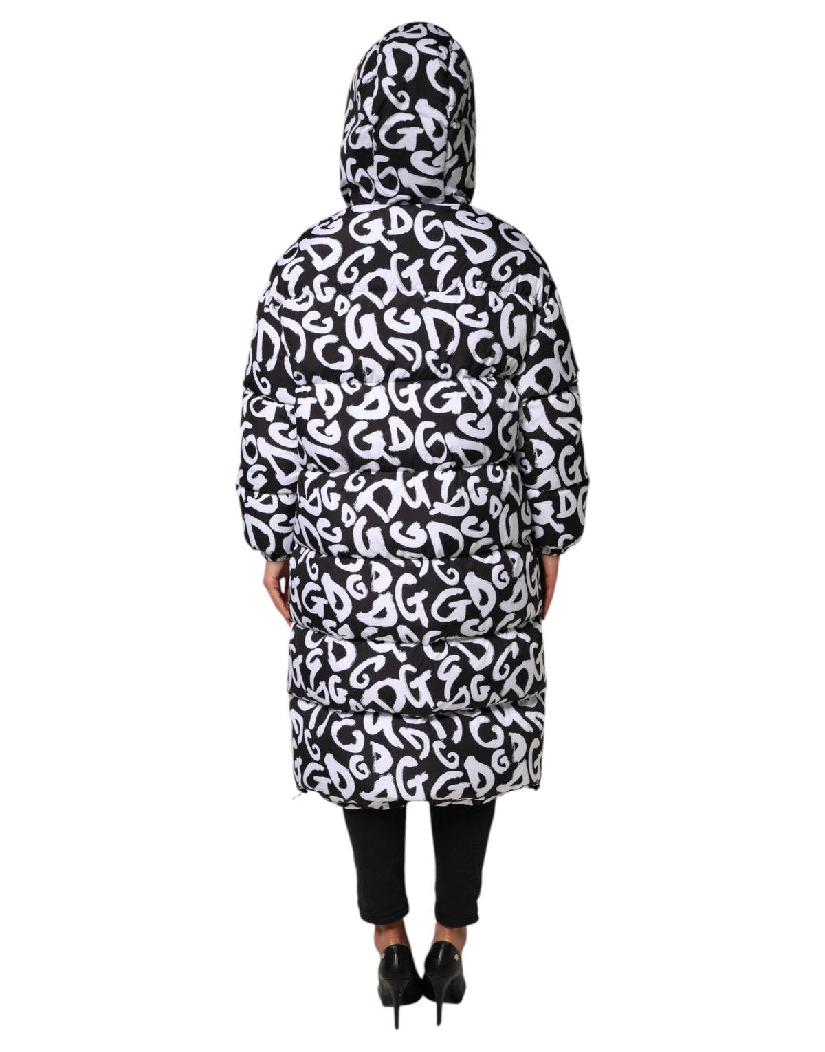 Dolce & Gabbana Women's Polyester Hooded Puffer Jacket - Black White