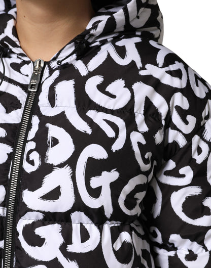 Dolce & Gabbana Women's Polyester Hooded Puffer Jacket - Black White
