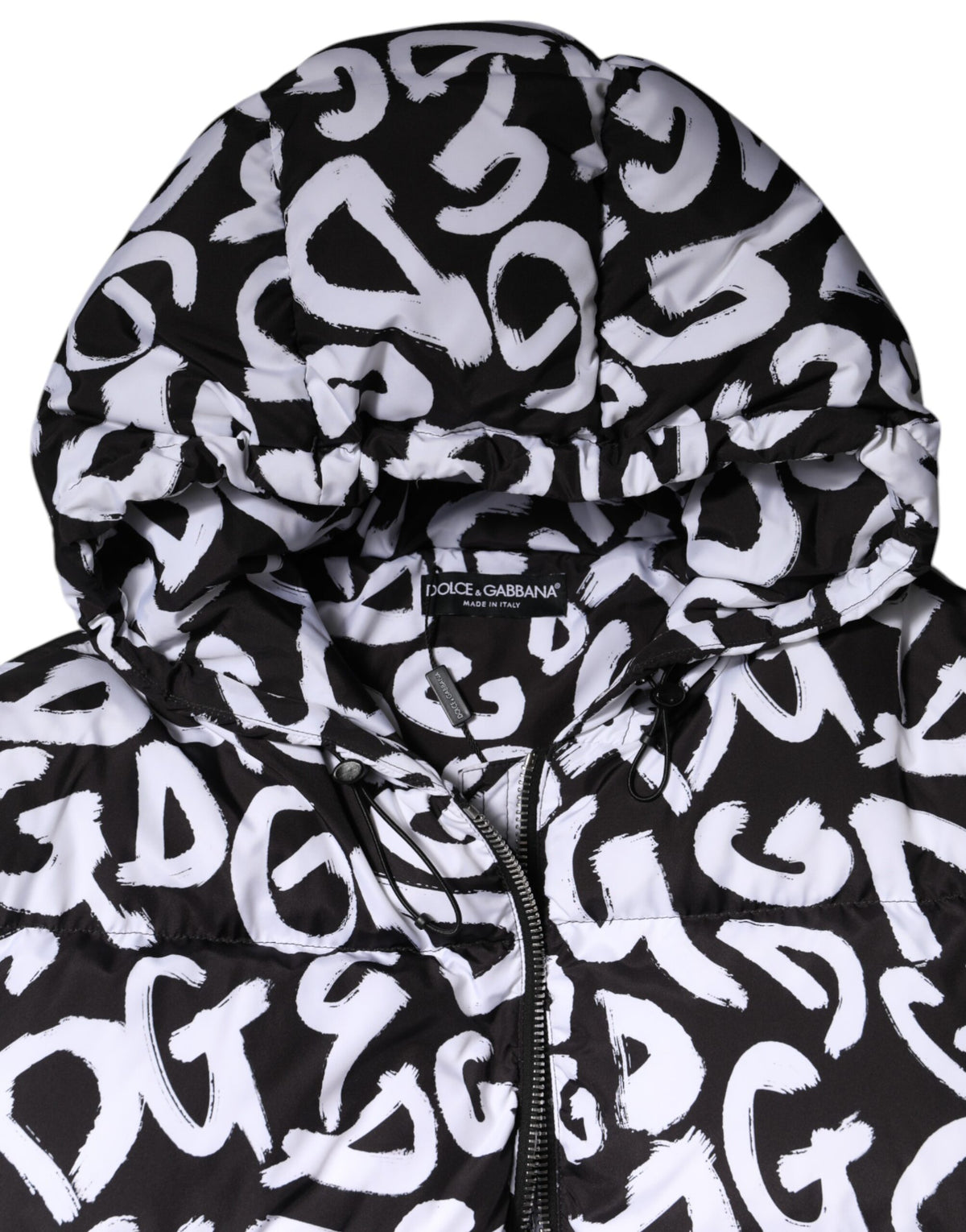 Dolce & Gabbana Women's Polyester Hooded Puffer Jacket - Black White