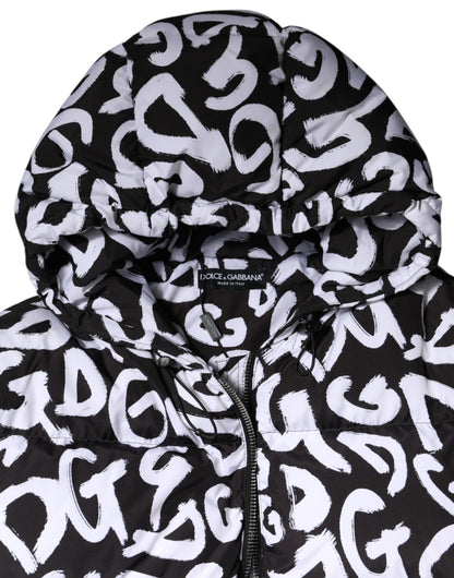 Dolce & Gabbana Women's Polyester Hooded Puffer Jacket - Black White