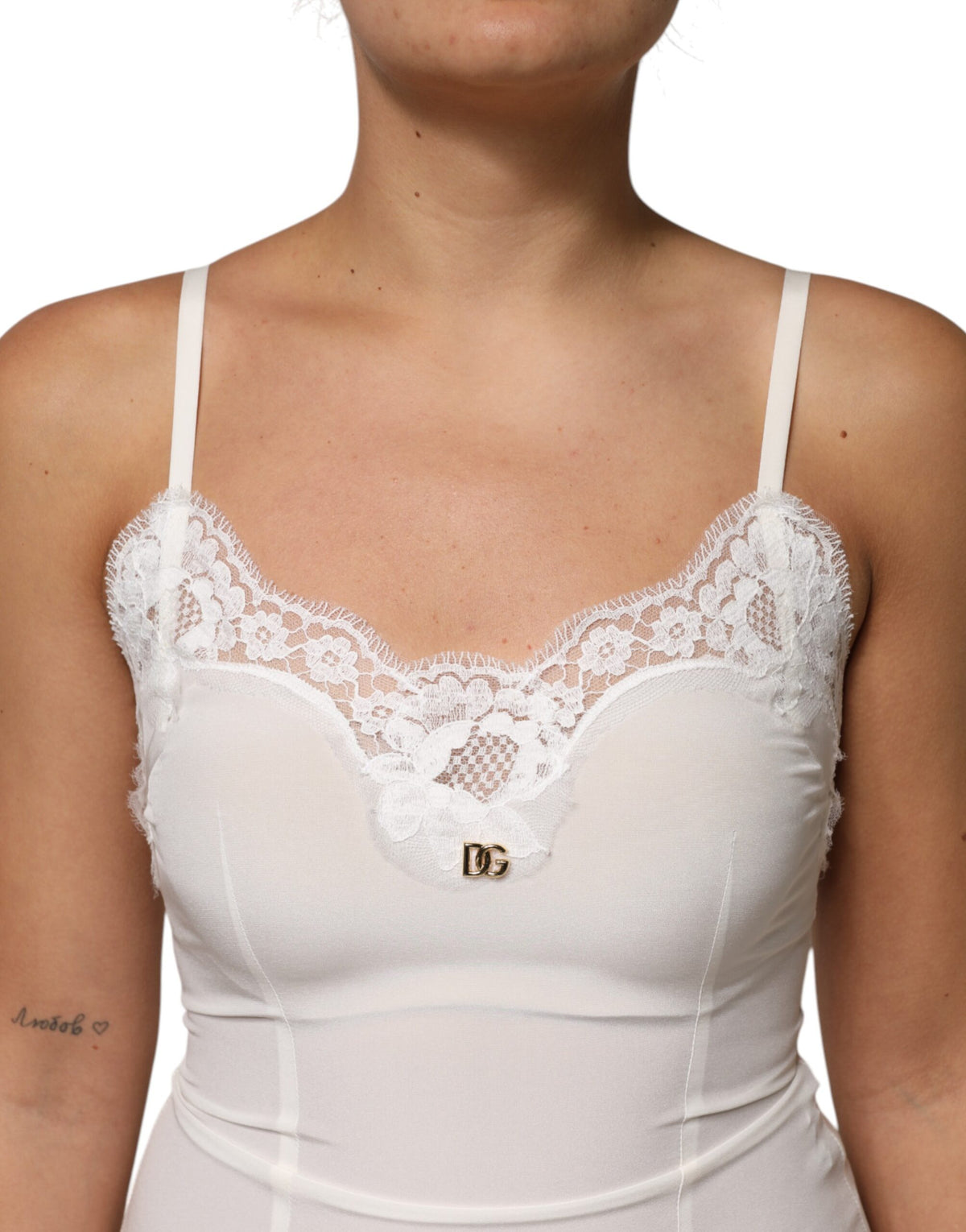 Dolce & Gabbana Women's Slip Cotton Silk Nylon & Lace Dress - Gold White