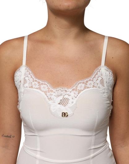 Dolce & Gabbana Women's Slip Cotton Silk Nylon & Lace Dress - Gold White