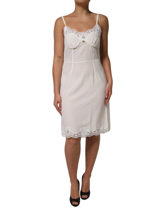 Dolce & Gabbana Women's Slip Cotton Silk Nylon & Lace Dress - Gold White