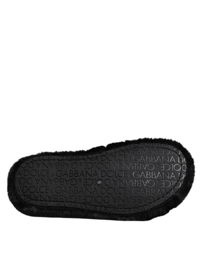 Dolce & Gabbana Men's Leather Polyester Satin & Velvet Slider Sandals - Black Red