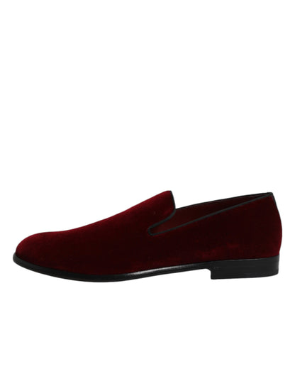 Dolce & Gabbana Men's Cotton Velvet Viscose & Leather Loafer Slip-On Shoes - Red