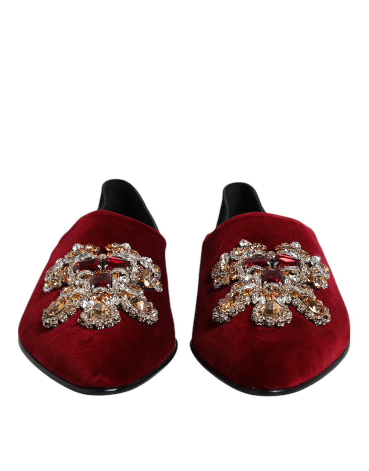 Dolce & Gabbana Men's Cotton Velvet & Leather Loafer Slip-On Shoes - Black Red
