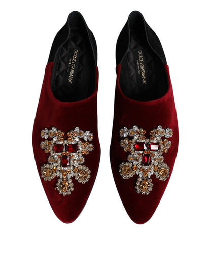 Dolce & Gabbana Men's Cotton Velvet & Leather Loafer Slip-On Shoes - Black Red
