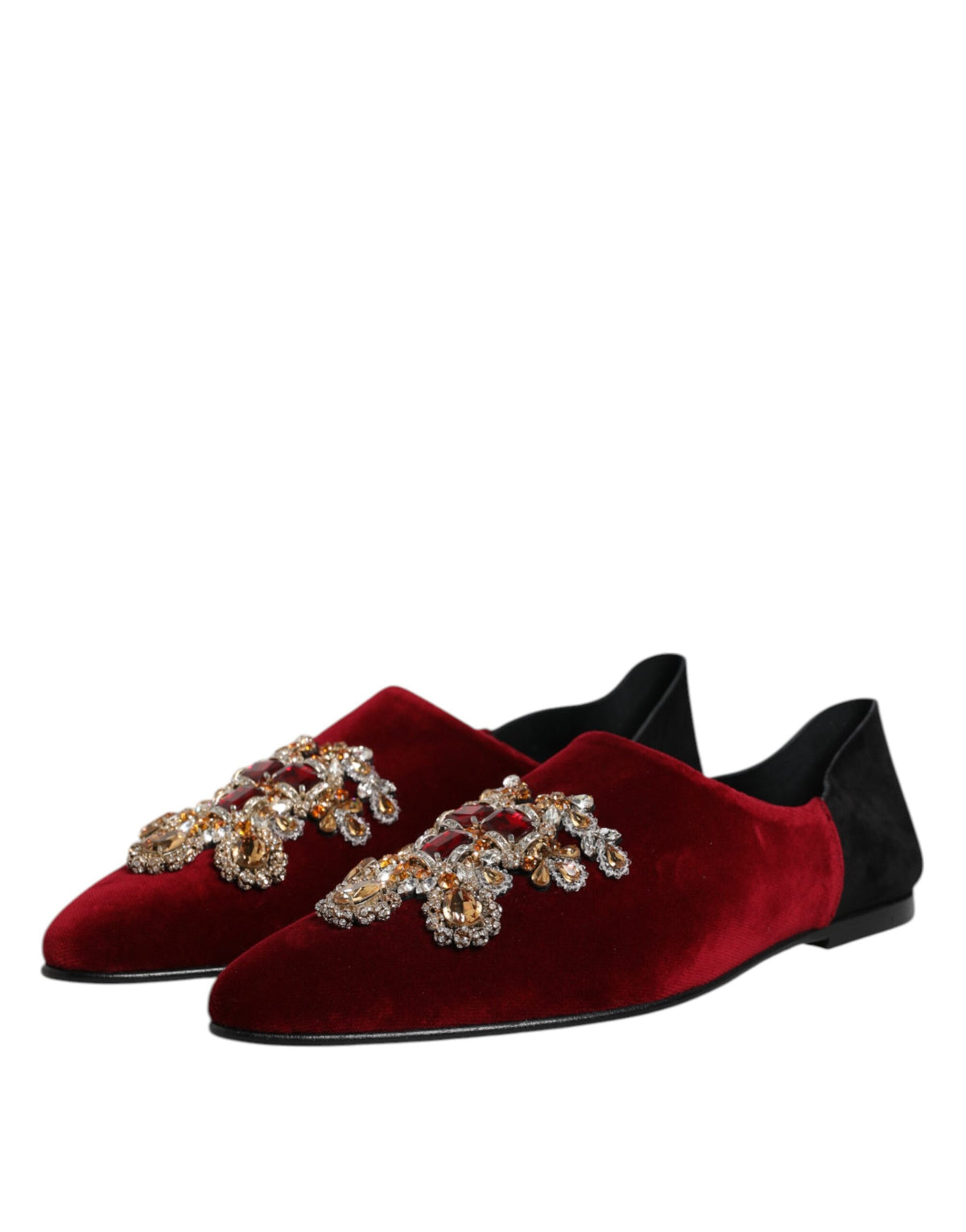 Dolce & Gabbana Men's Cotton Velvet & Leather Loafer Slip-On Shoes - Black Red