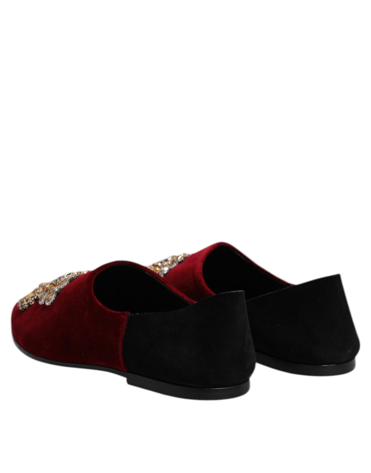 Dolce & Gabbana Men's Cotton Velvet & Leather Loafer Slip-On Shoes - Black Red