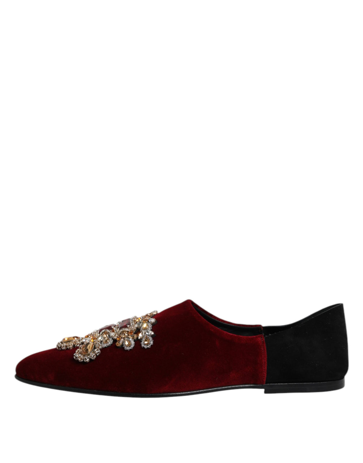 Dolce & Gabbana Men's Cotton Velvet & Leather Loafer Slip-On Shoes - Black Red
