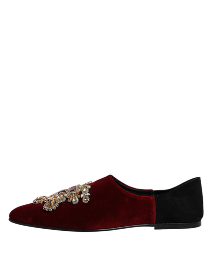 Dolce & Gabbana Men's Cotton Velvet & Leather Loafer Slip-On Shoes - Black Red
