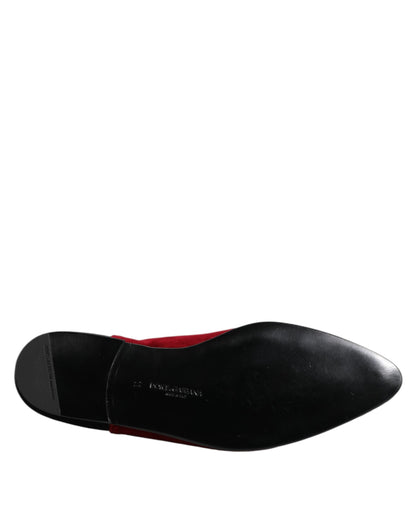 Dolce & Gabbana Men's Cotton Velvet & Leather Loafer Slip-On Shoes - Black Red