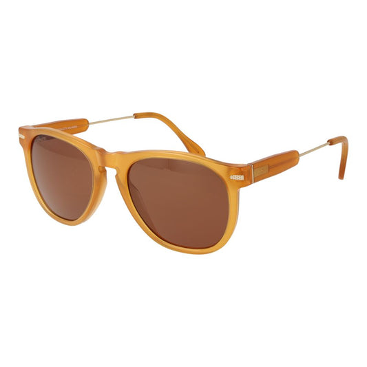 Sunglasses by Serengeti for men in plastic orange features an lustrous full-rim panto frame design with honey coloured frame detailing and photochromatic polarized category-2-medium-tint lens for a lustrous aesthetic.