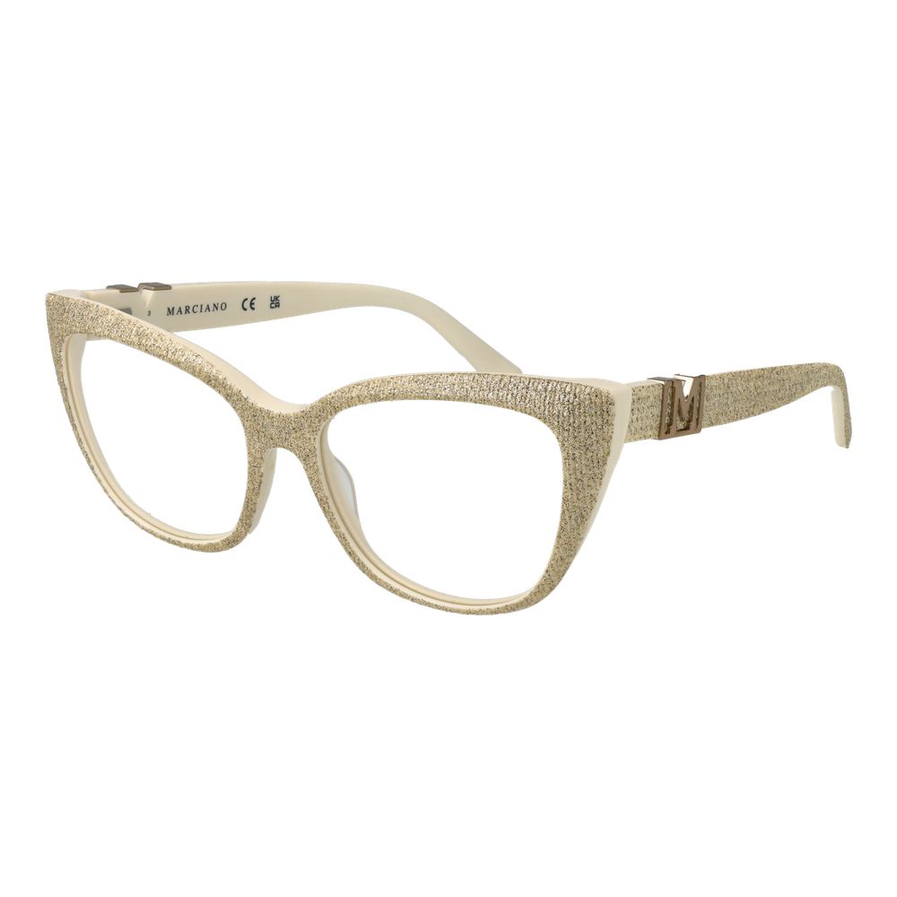 Eyeglasses Frames by Marciano by Guess for women in acetate gold showcases a reflective silhouette, artfully incorporating a sophisticated gold coloured frame with a distinct full-frame frame design.