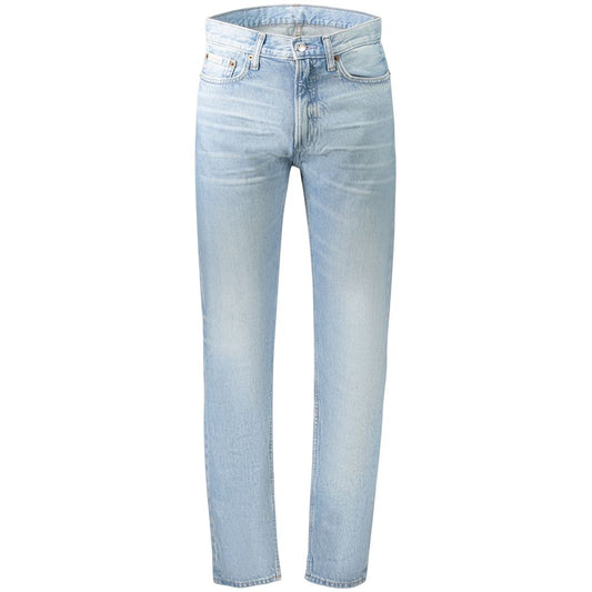 Jeans by Calvin Klein for men in cotton blue features a refined silhouette with a refined straight-leg, defined by a and a refined long for a refined finish.