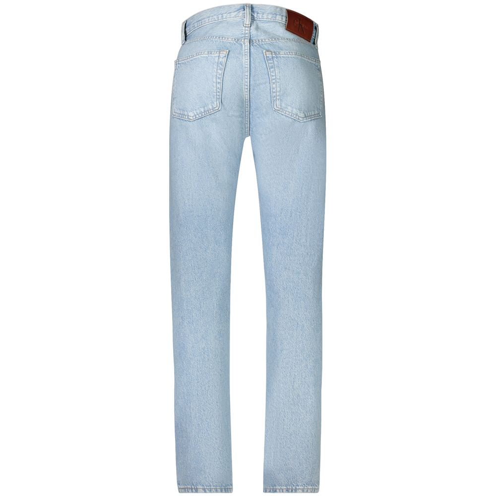 Jeans by Calvin Klein for men in cotton blue features a polished silhouette with a polished straight-leg, reaching a polished long and finished with a polished .