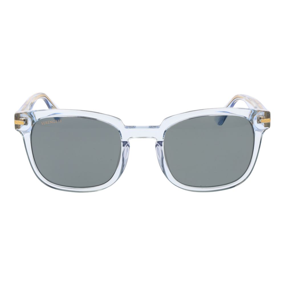 Sunglasses by Serengeti for unisex in acetate blue features an ethereal full-rim square frame design with blue coloured frame frames and photochromatic polarized category-2-medium-tint lens for a ethereal finish.
