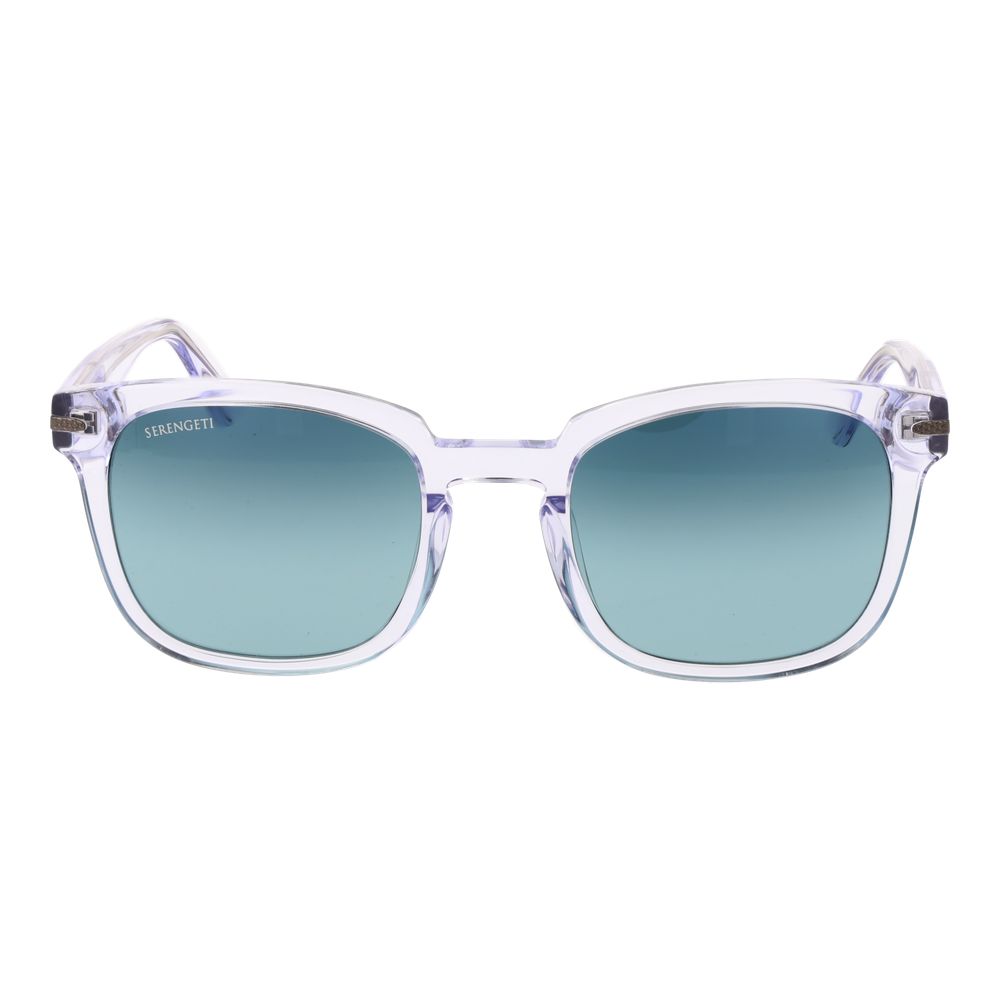 Sunglasses by Serengeti for unisex in acetate transparent features an ethereal full-rim square frame design with transparent coloured frame frames and polarized category-2-medium-tint lens for a ethereal finish.