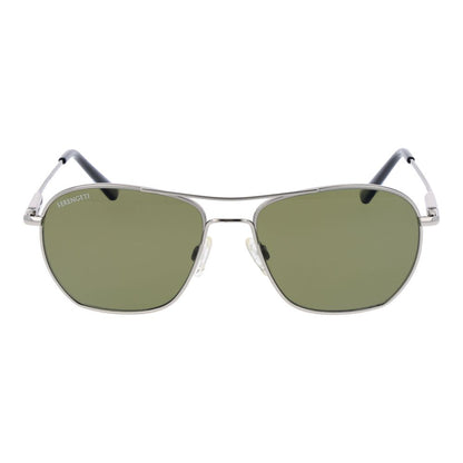 This Sunglasses by Serengeti for unisex in metal silver presents a sumptuous silhouette, showcasing a sumptuous aviator full-rim frame design in silver coloured frame and high-performance photochromatic polarized category-3-dark-tint lens.