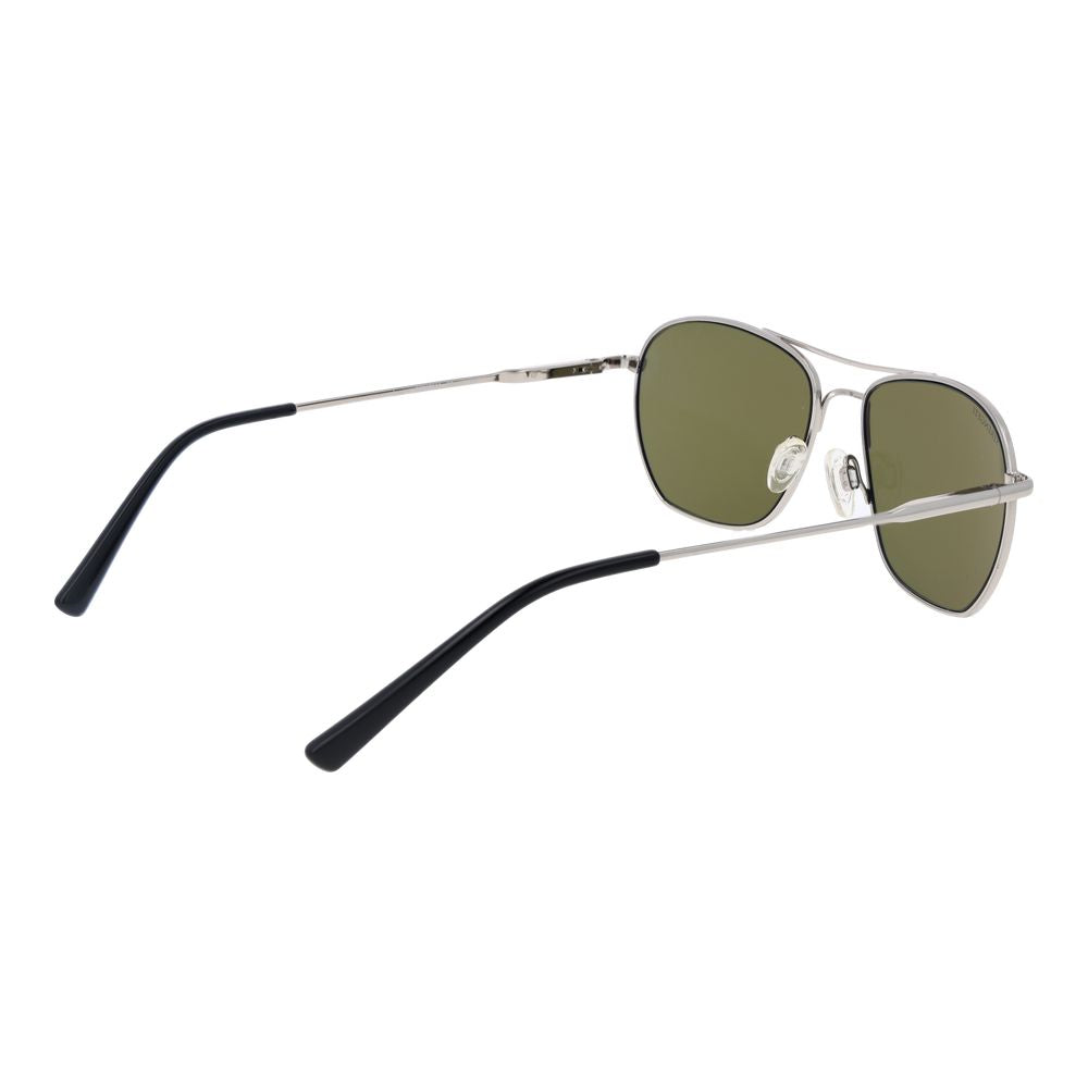 Sunglasses by Serengeti for unisex in metal and silver featuring an opulent aviator full-rim frame design with a sophisticated silver coloured frame finish and high-performance photochromatic polarized category-3-dark-tint lens.