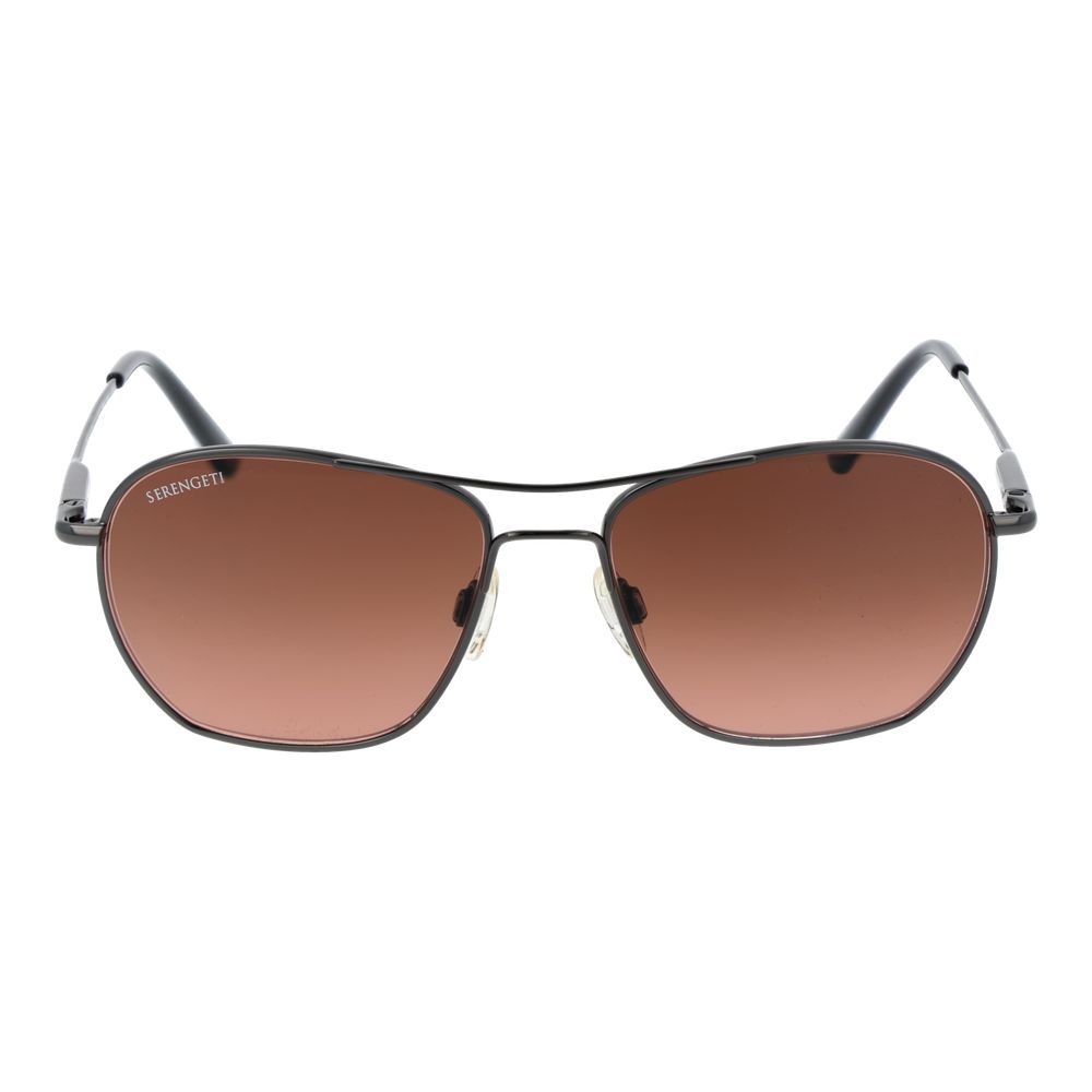 Sunglasses by Serengeti for unisex in metal gray features an lustrous aviator full-rim frame design with gunmetal coloured frame detailing and polarized category-2-medium-tint lens for a lustrous aesthetic.