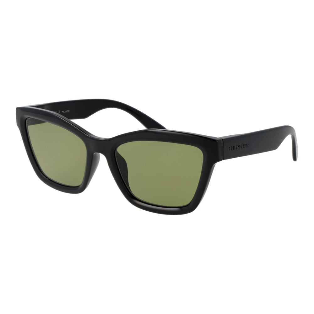 Sunglasses by Serengeti for women in eco-nylon and black featuring an opulent full-rim cat-eye frame design with a sophisticated black coloured frame finish and high-performance polarized category-2-medium-tint lens.