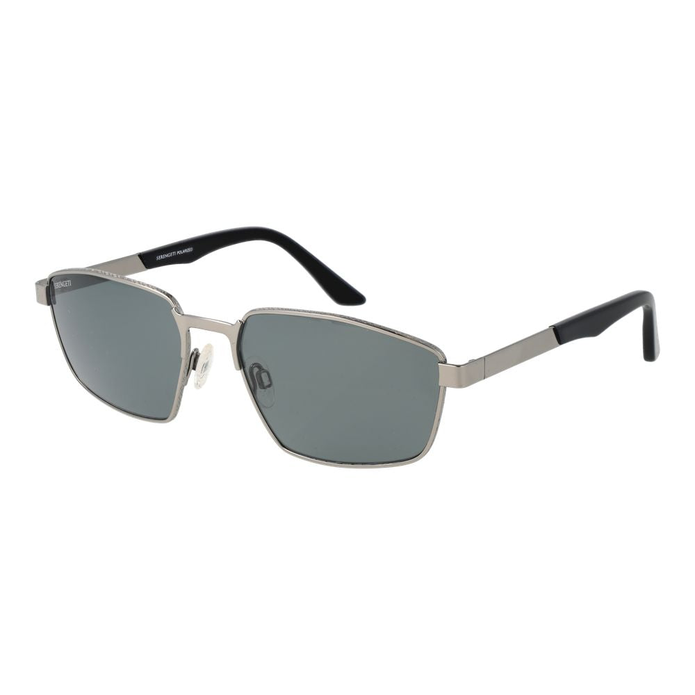 This Sunglasses by Serengeti for men in metal gray presents a sumptuous silhouette, showcasing a sumptuous rectangle full-rim frame design in gray coloured frame and high-performance photochromatic polarized category-2-medium-tint lens.