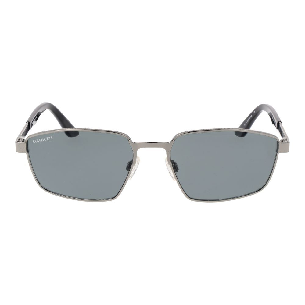 Sunglasses by Serengeti for men in metal gray showcases a ethereal silhouette, featuring gray coloured frame rectangle full-rim frame design with photochromatic polarized category-2-medium-tint lens for a ethereal finish.
