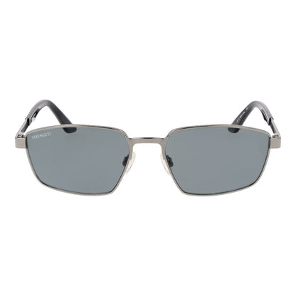 Sunglasses by Serengeti for men in metal gray showcases a ethereal silhouette, featuring gray coloured frame rectangle full-rim frame design with photochromatic polarized category-2-medium-tint lens for a ethereal finish.