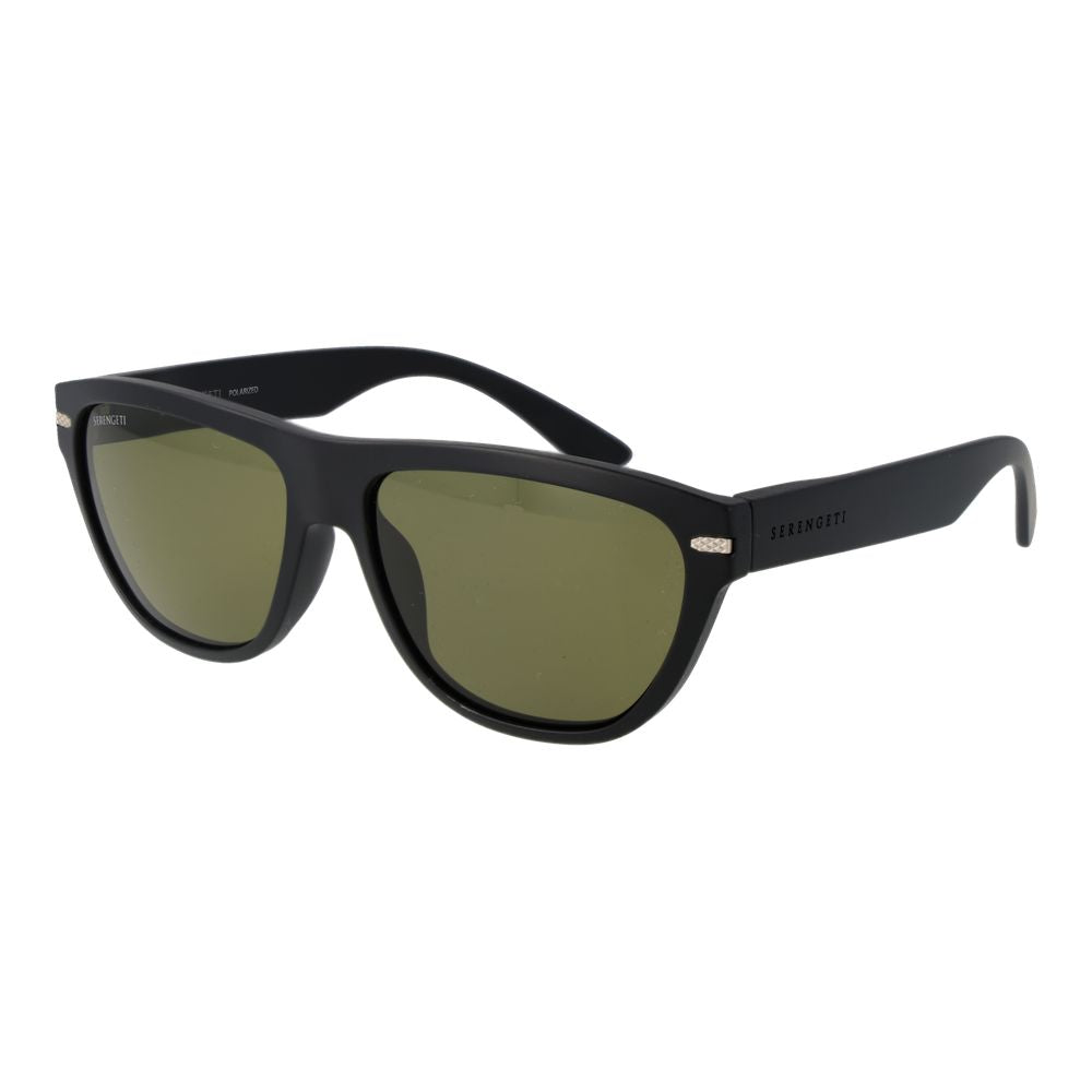 Sunglasses by Serengeti for unisex in eco-nylon black features an lustrous rectangle full-rim frame design with black coloured frame detailing and polarized category-3-dark-tint lens for a lustrous aesthetic.
